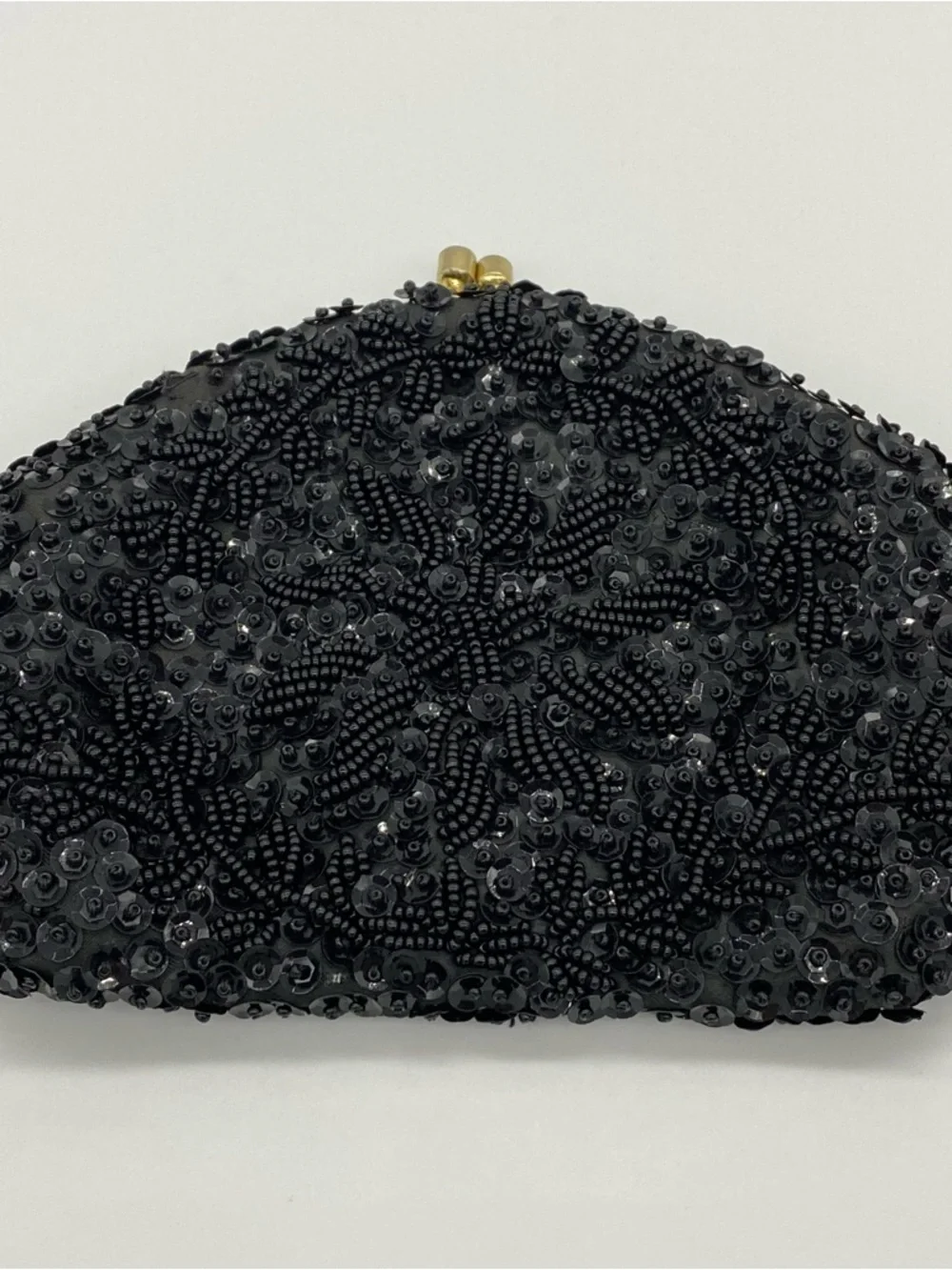 A SAFCO BAG Black Beaded and Sequin Kiss Closure Clutch Bag Made in Hong Kong